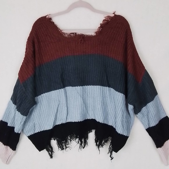 Polly & Esther Oversized Cropped Color Block Sweater Size XLarge - Picture 2 of 11
